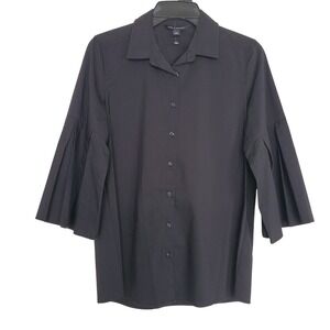 Zac &‎ Rachel Black Bell Pleated Sleeve Collared Button Up Shirt Top Career Sm S